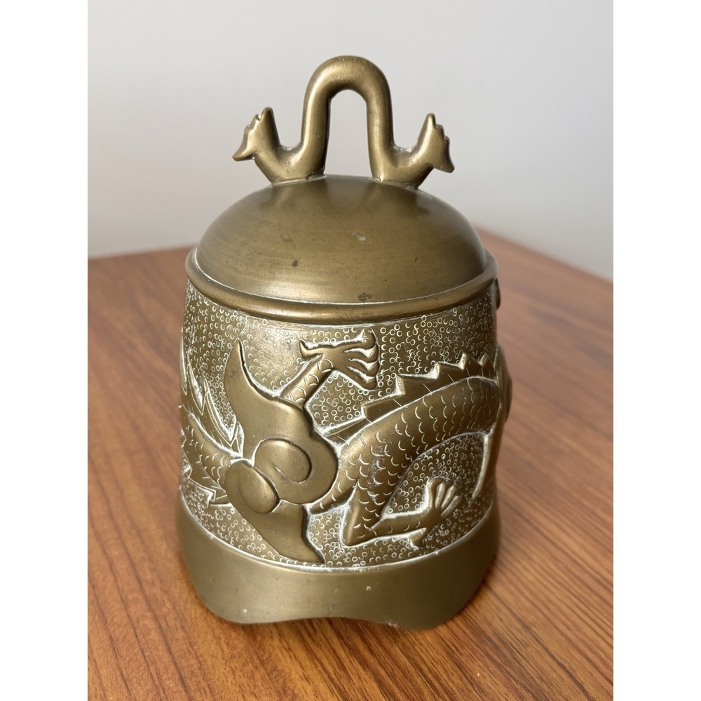 Vintage Chinese Brass or Bronze Temple Gong Bell Without Clapper Dragon Design